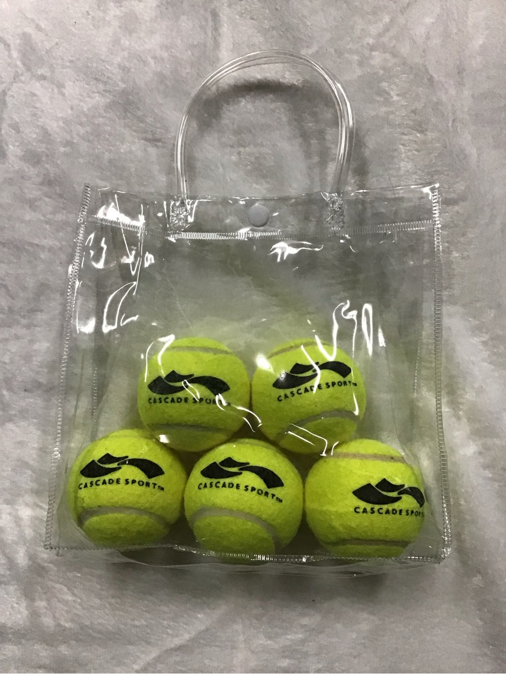 NWOT 5 Cascade Sport Green Yellow Tennis Balls With Clear Carry Tote